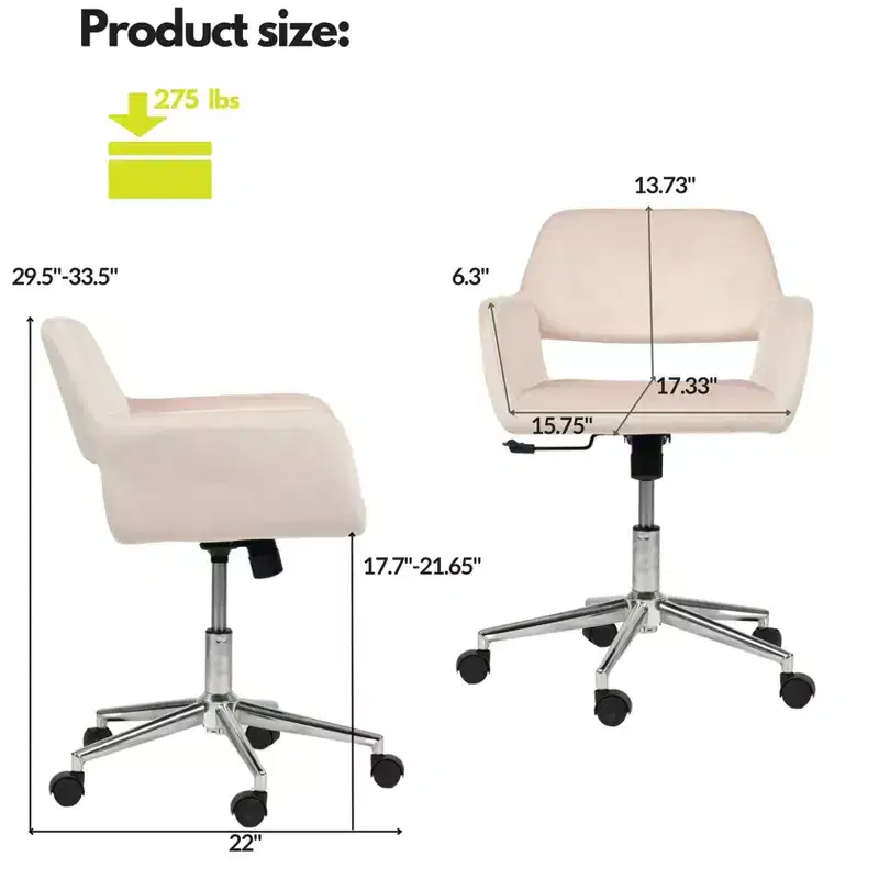 FurnitureR Home Office Chair, Mid Back Velvet Vanity Desk Chairs with Rolling Wheels, Adjustable Chair for Living Room, Bedroom, Studying, Blush
