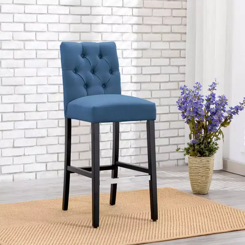 WestinTrends 29 Upholstered Linen Fabric Tufted Bar Stool Chair, Tea