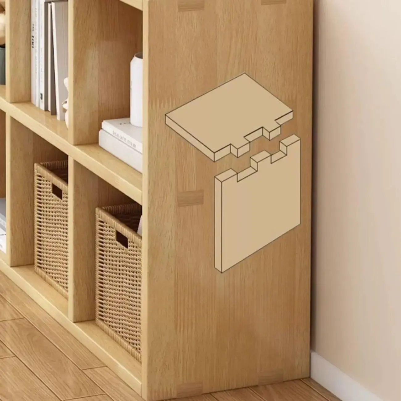 Modern Oak Bookcase Spacious Shelves Multi-Cabinets