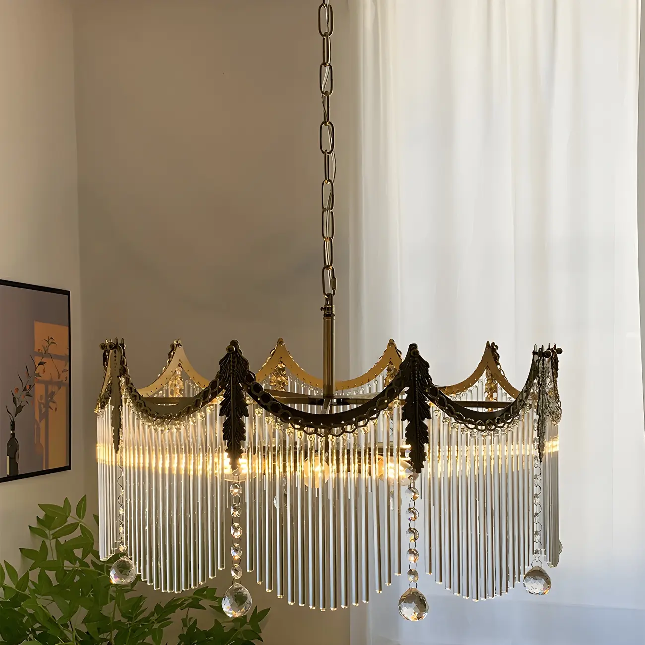 Elegant Clear Glass Crystal Comb Gold Metal Chandelier