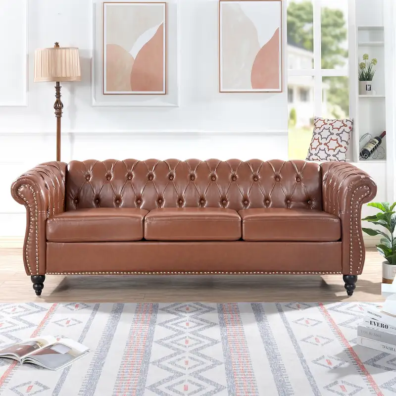 Naro Mid-Century 84 Modern 3 Seater Chesterfield Sofa Couches by Christopher Knight Home