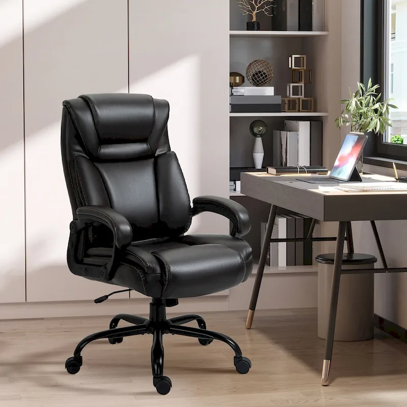 Executive Office Chair with Wide Seat, Computer Desk Chair with High Back, Adjustable Height and Swivel Wheels