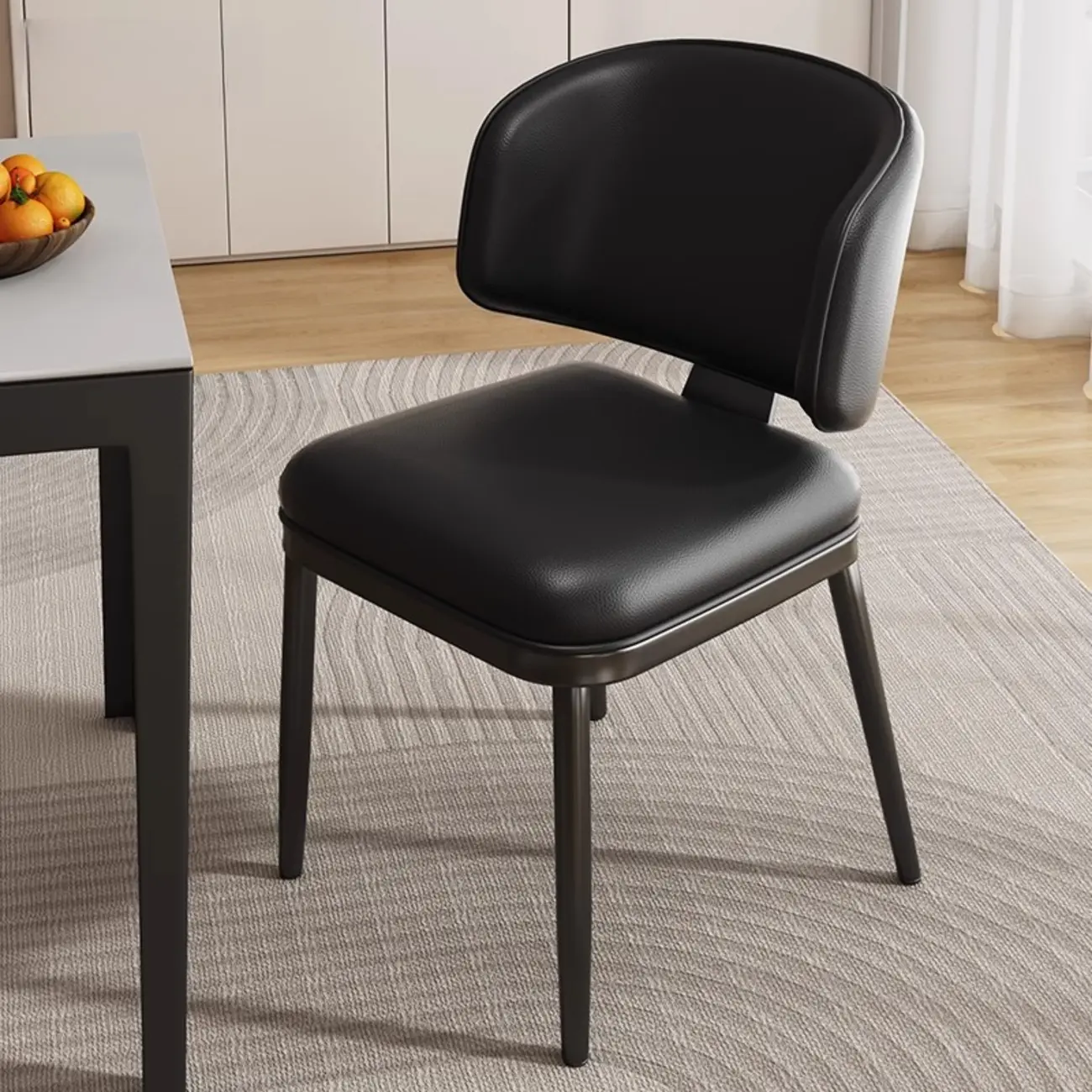 Modern Upholstered Dining Chair Low Back Steel Legs