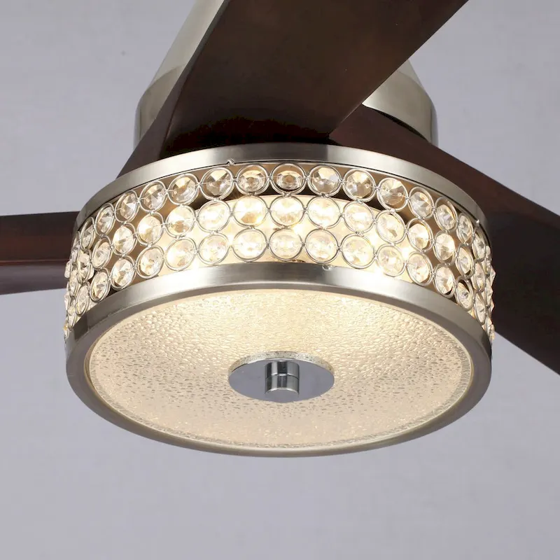 52  Walnut Wood 3-Blade Crystal LED Ceiling Fan with Remote