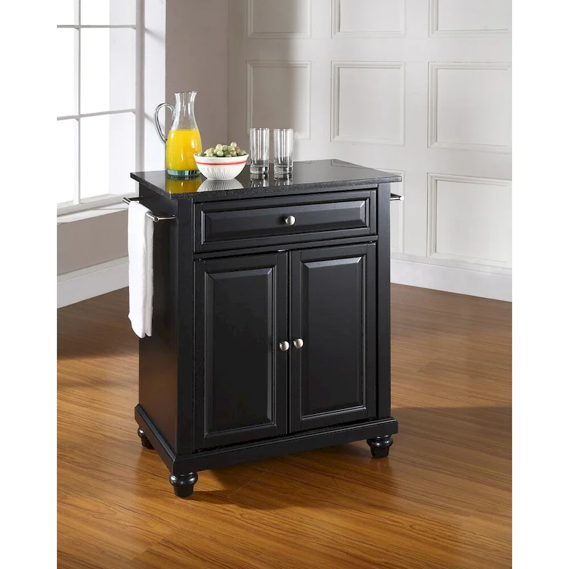 Portable Kitchen Island with Black Granite Top - 18D x 28W x 35H