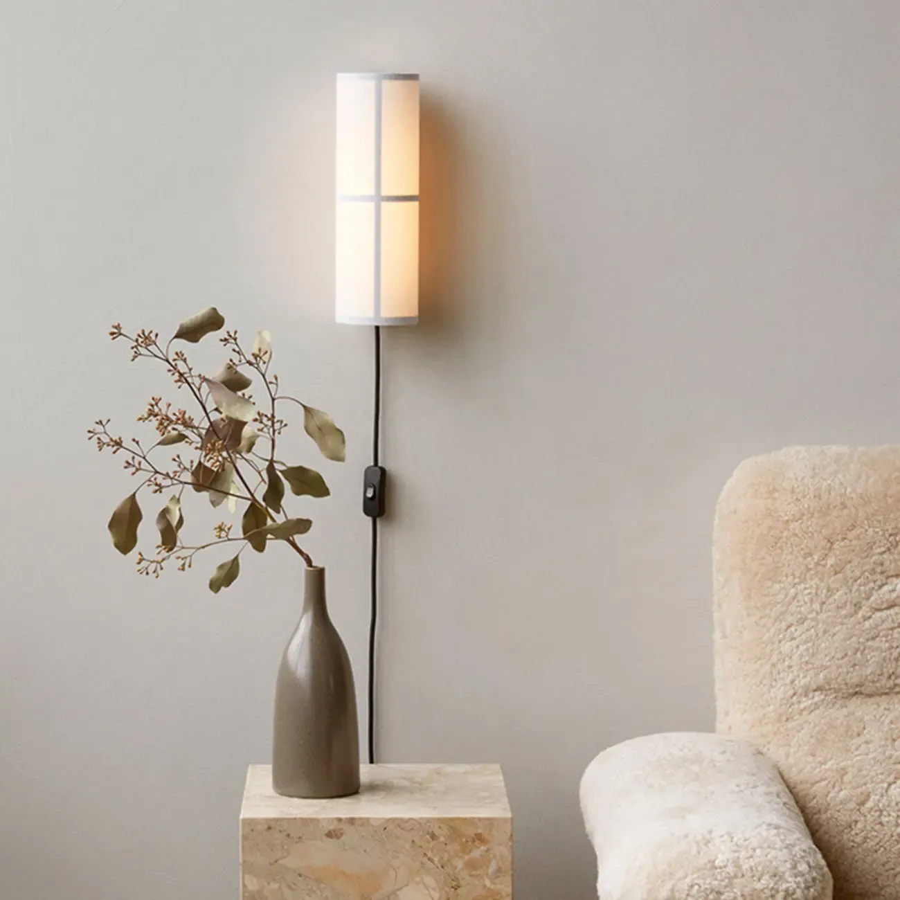 Modern Linen Beige Cylinder Wall Sconce with Switch