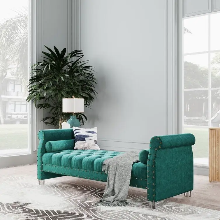 Haven Chesterfield Velvet Upholstered Bench 72 - 71.0 In. W X 28.0 In. H X 29.0 In. D