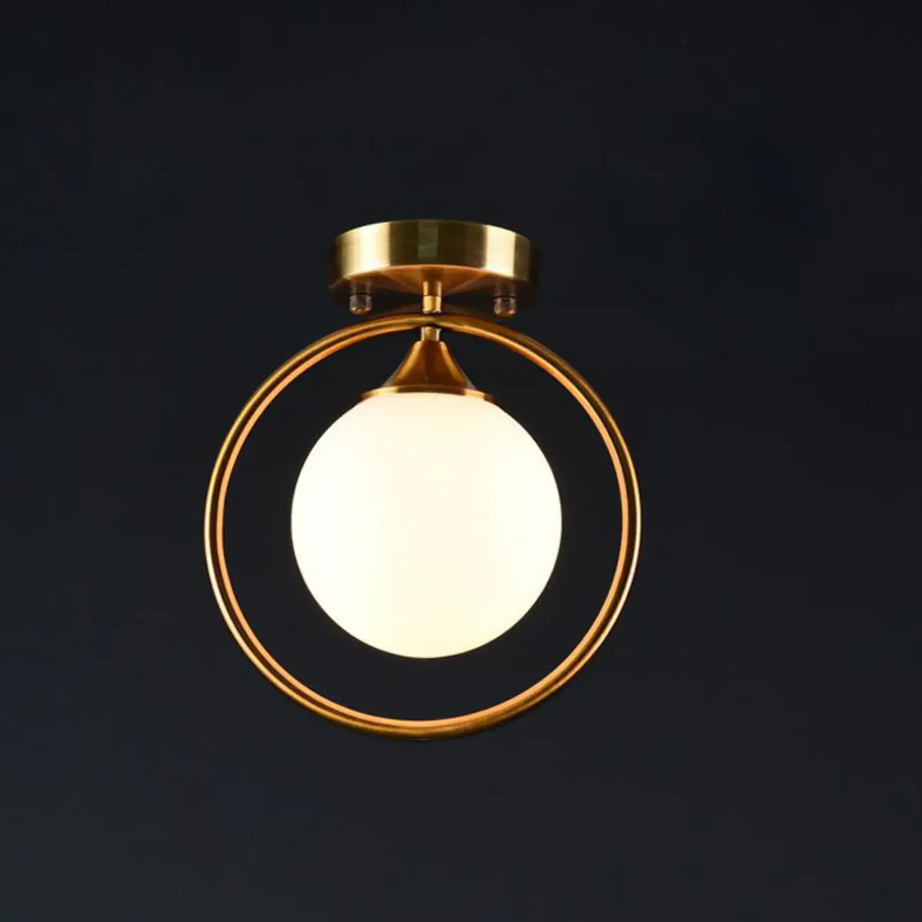 1-Light Circular Brass Glass Ball Semi Flush Ceiling Light