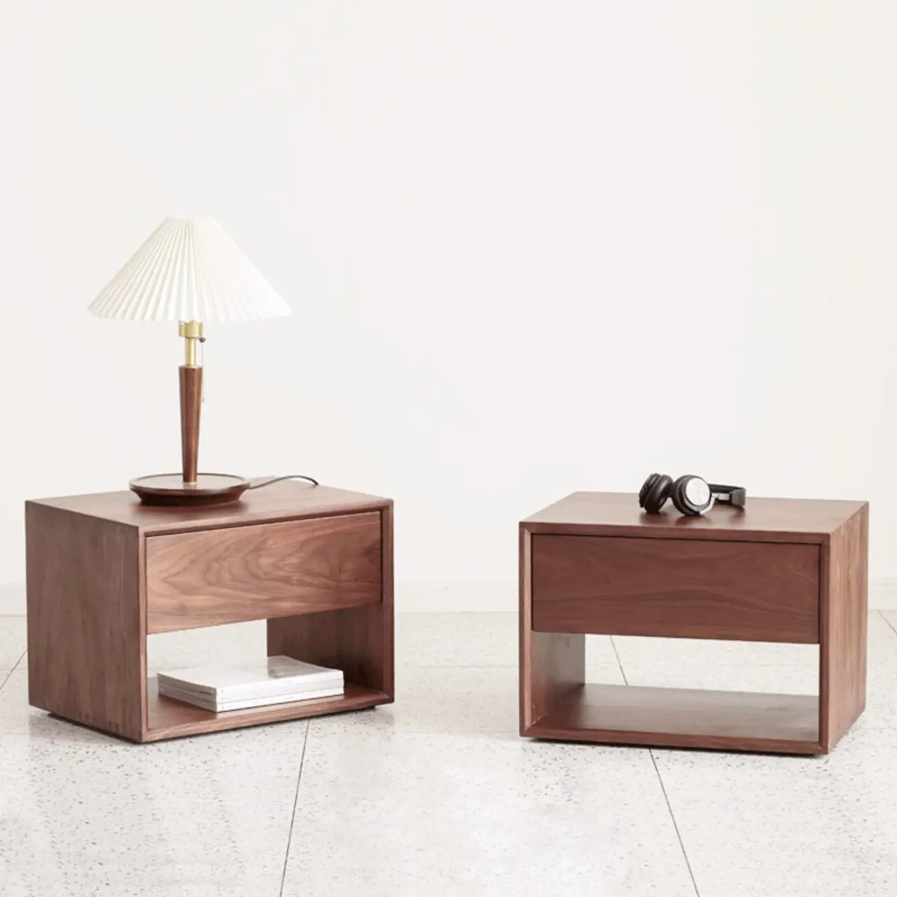 Mid-Century Modern Solid Wood Nightstand with Drawer