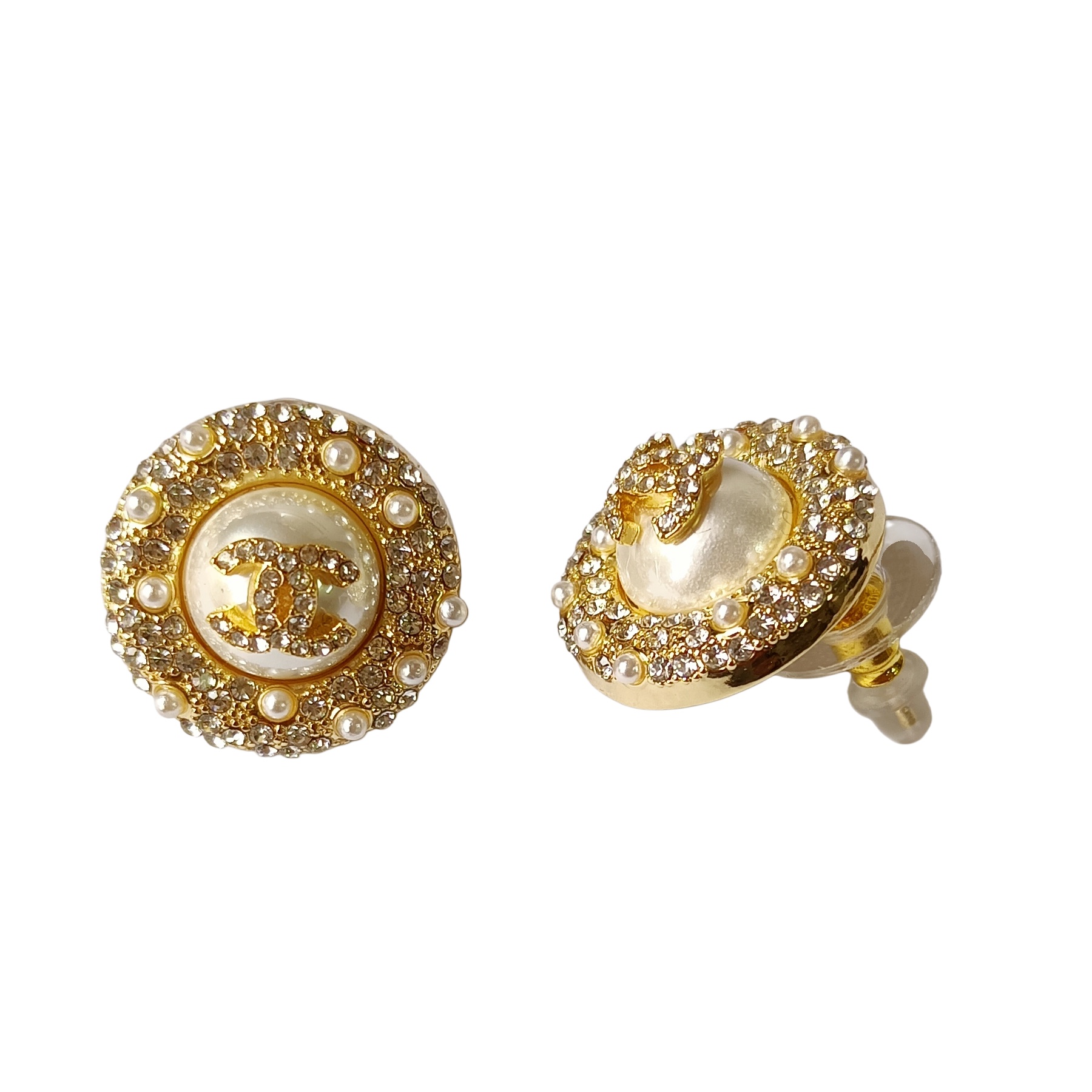 CCE403 Chanel pearl crystal stud earrings - ccjewelryacc