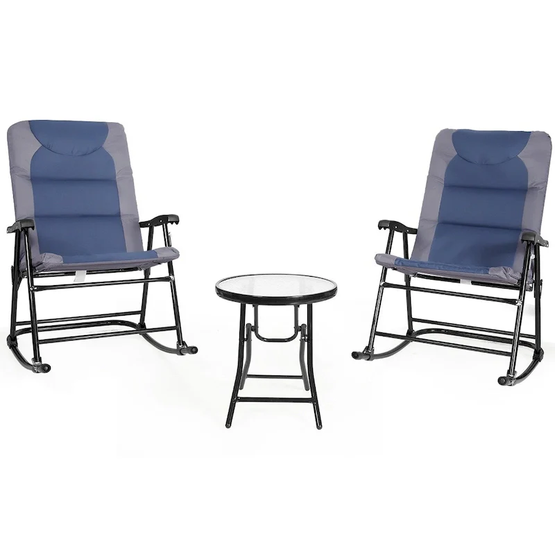 Costway 3PCS Folding Bistro Set Rocking Chair Cushioned Table Garden