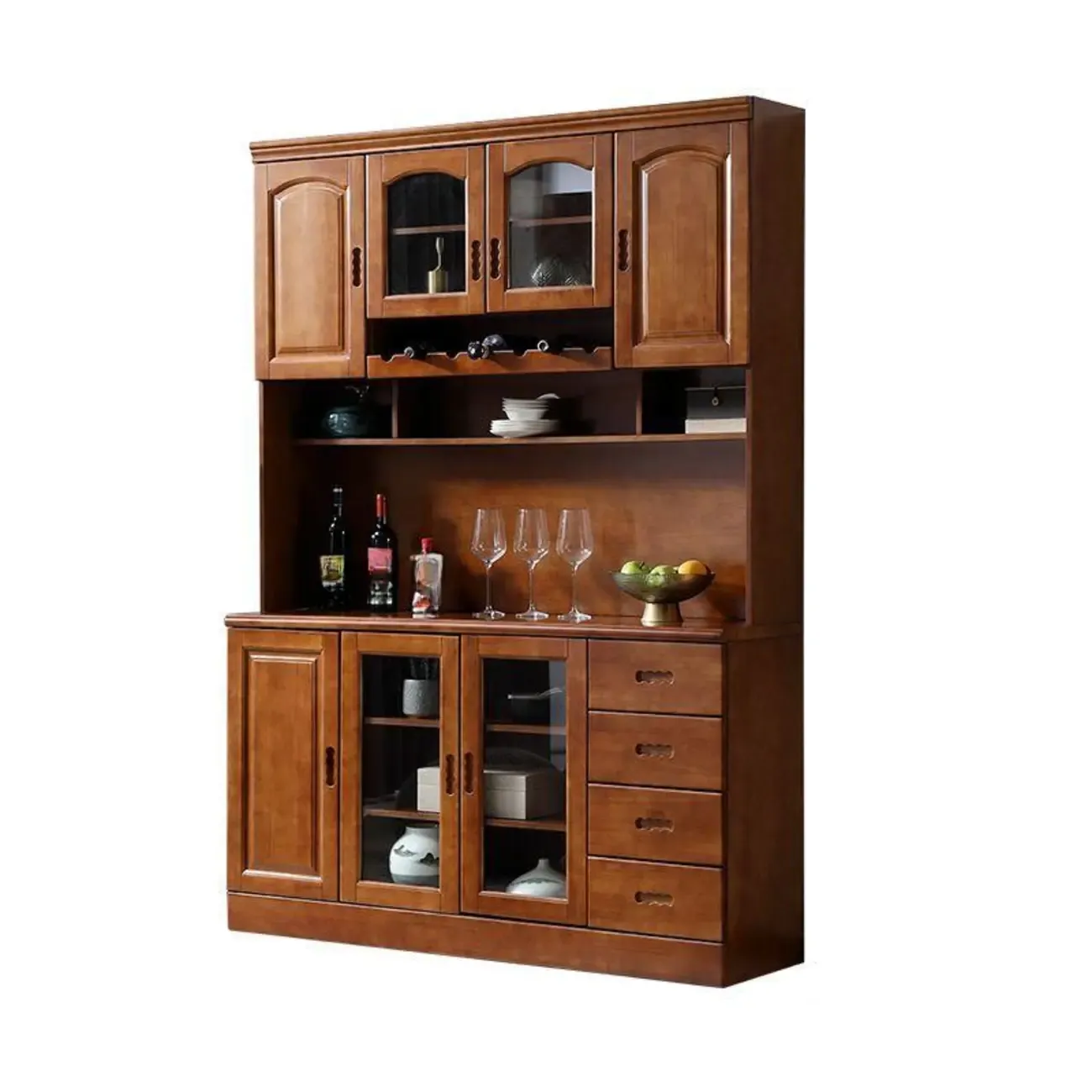 Kitchen Wooden White Cabinet Sideboard Built-in Wine Rack
