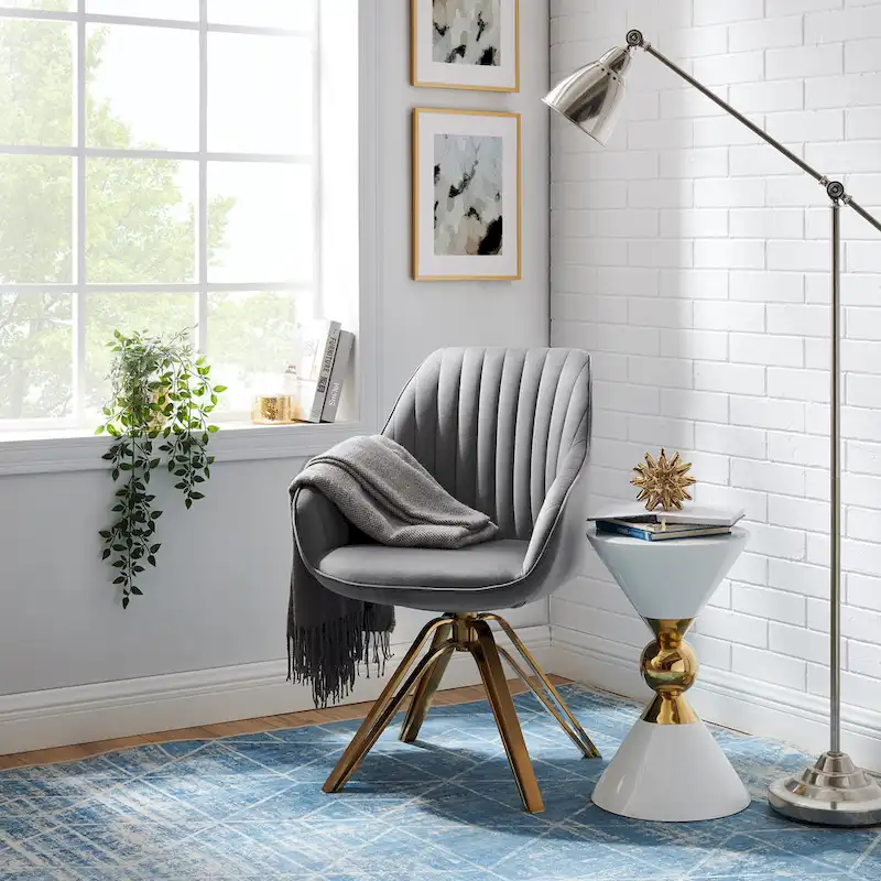 Art Leon Classical Velvet Swivel Office Accent Chair with Golden Legs