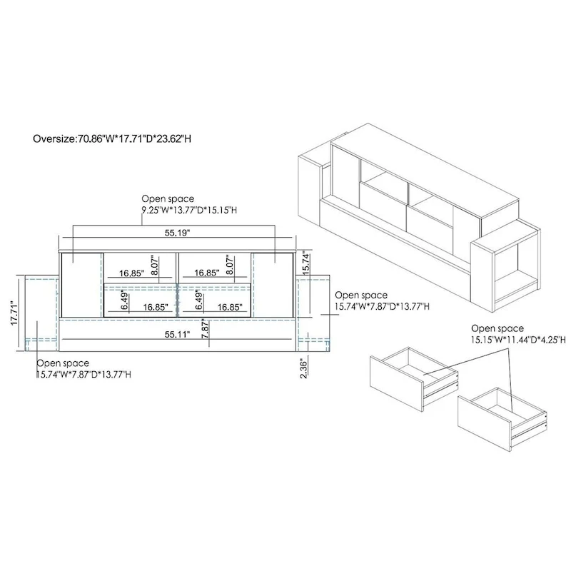 Geso Industrial Oak and Light Grey 71-inch 4-Shelf TV Console by Furniture of America