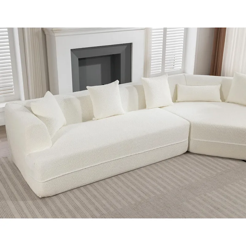 Creamy White Boucle Modular Sleeper Sectional Sofa with Free Combination