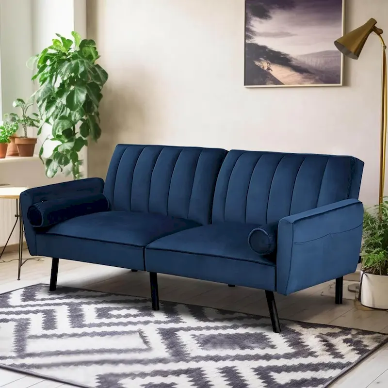 Convertible Velvet Loveseat Sofa Bed with USB Charging Port