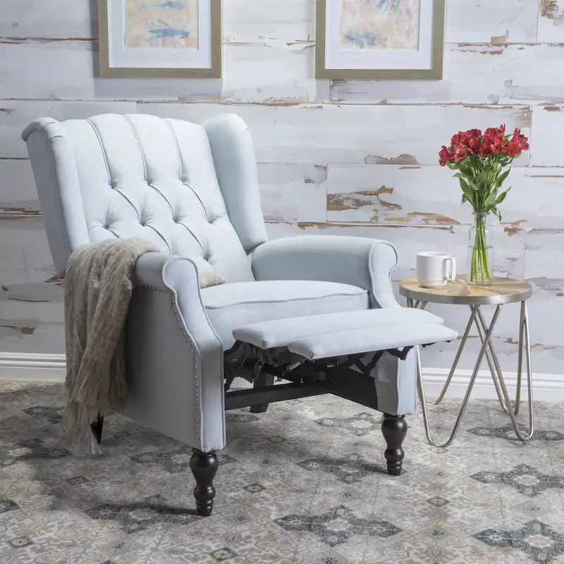 Tufted Fabric Wingback Recliner Club Chair