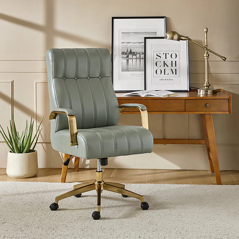 PU Leather Executive Office Chair with Channel & Button Tufting, Adjustable Height, Tilt & Swivel | Ivory / Camel / Brown / Black / Navy / Sage | Single Seat