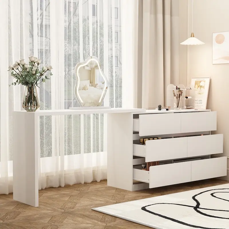 Rotating Makeup Vanity Desk with 6 Drawers