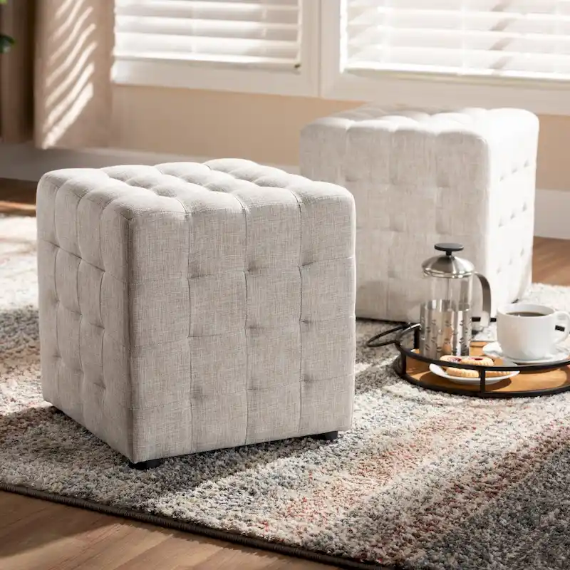 4-Color Contemporary Biscuit-Tufted Cube Fabric Ottoman Set for 2