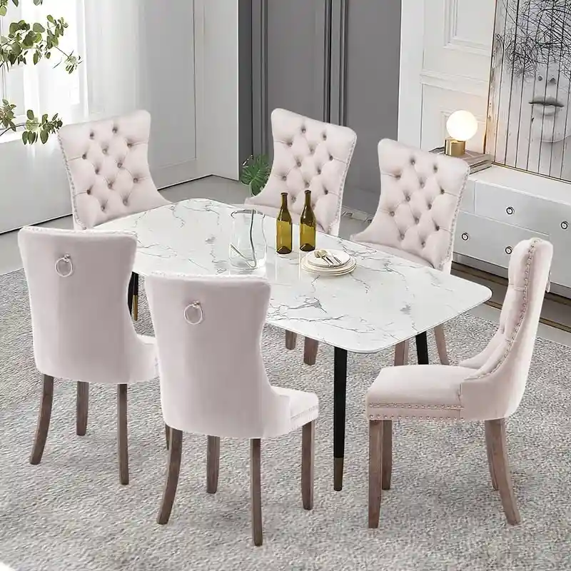 Solid Wood Velvet Upholstered Dining Chair Set of 4