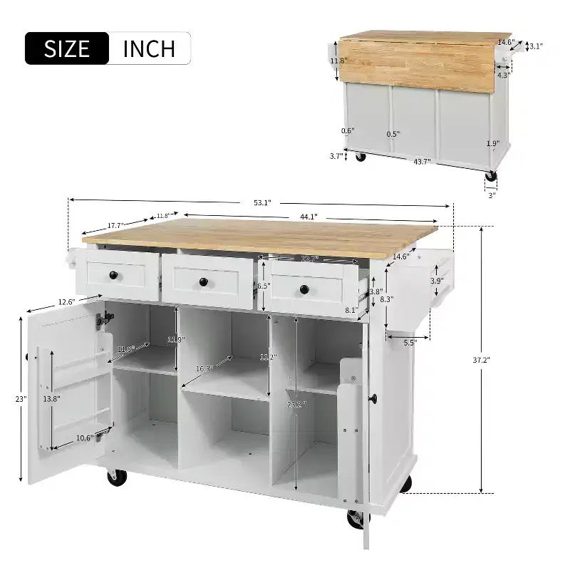 Whisen Modern Kitchen Island with Spice Rack and Towel Holder