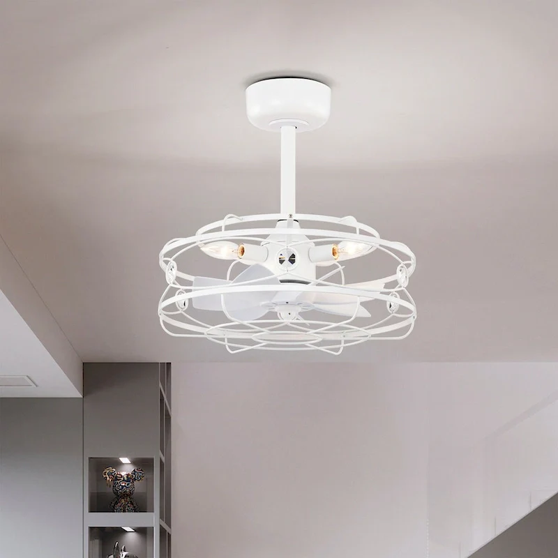Maeve White Caged Lighted Ceiling Fan Fandelier 7-Blade Remote Control