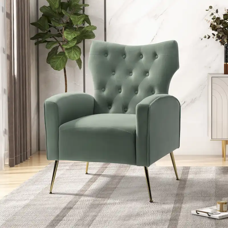 Abadiana Accent Tufted Chair with Metal Base by HULALA HOME