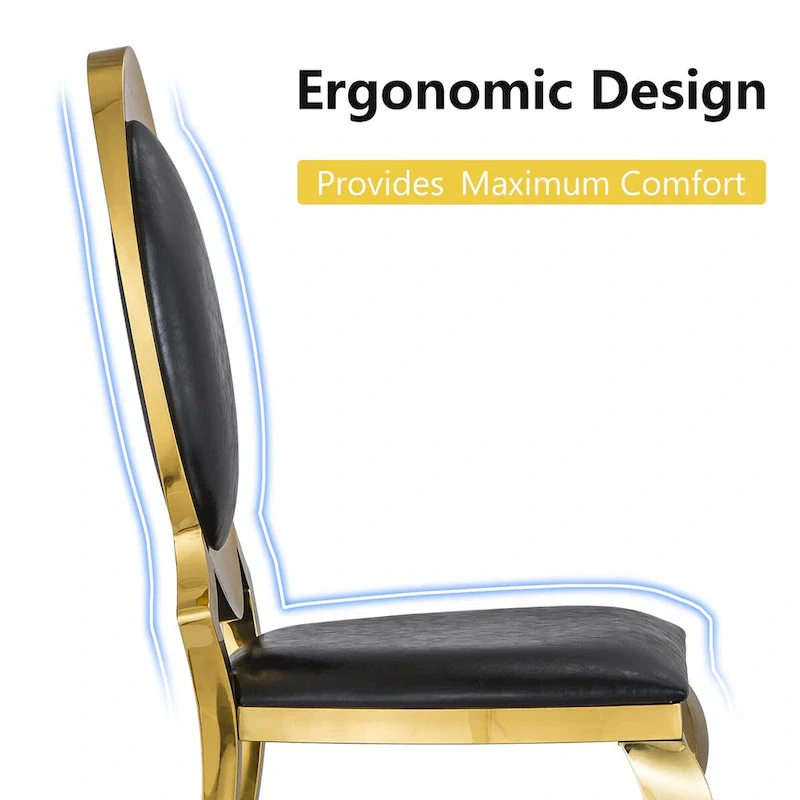 Luxury Black PU Leather Dining Chairs with Polished Gold Cabriole Legs