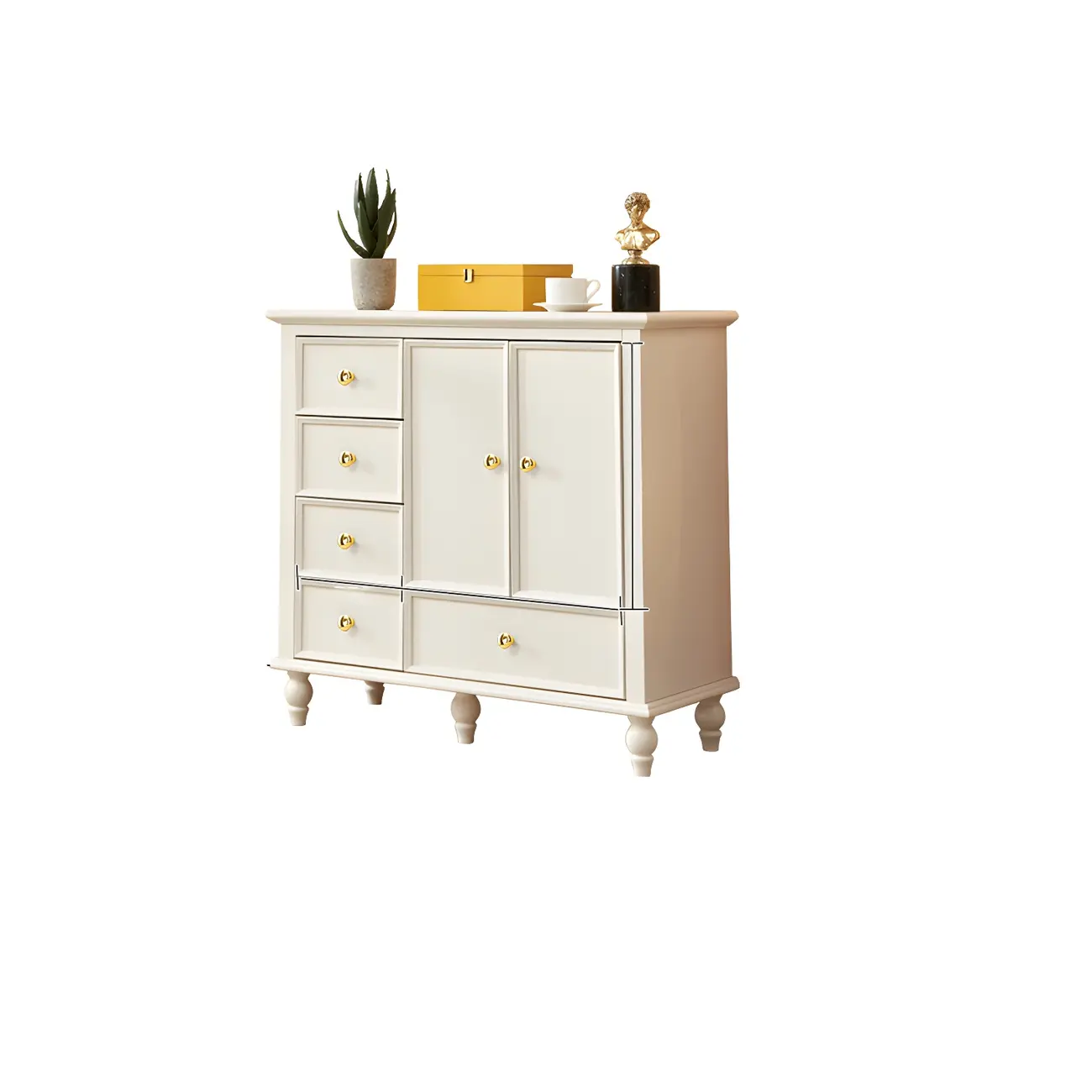 Glam Vertical White Wooden Dresser with Cabinet