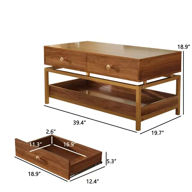 Fun little toys brand Coffee Tables for Living Room,39.4 Modern Coffee Table with 2 Drawers and Open Shelf, Wood Center Table with Storage