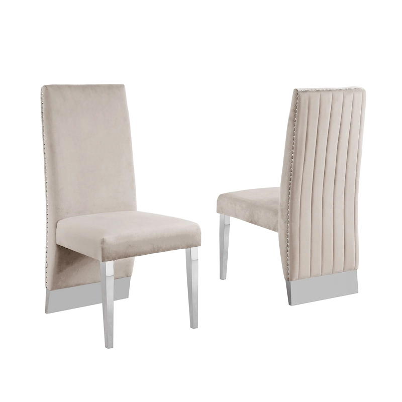Best Quality Furniture Dining Chair includes Pleated Back, Nailhead-Trimmed, Chrome-Legged Chair (Set of 2)