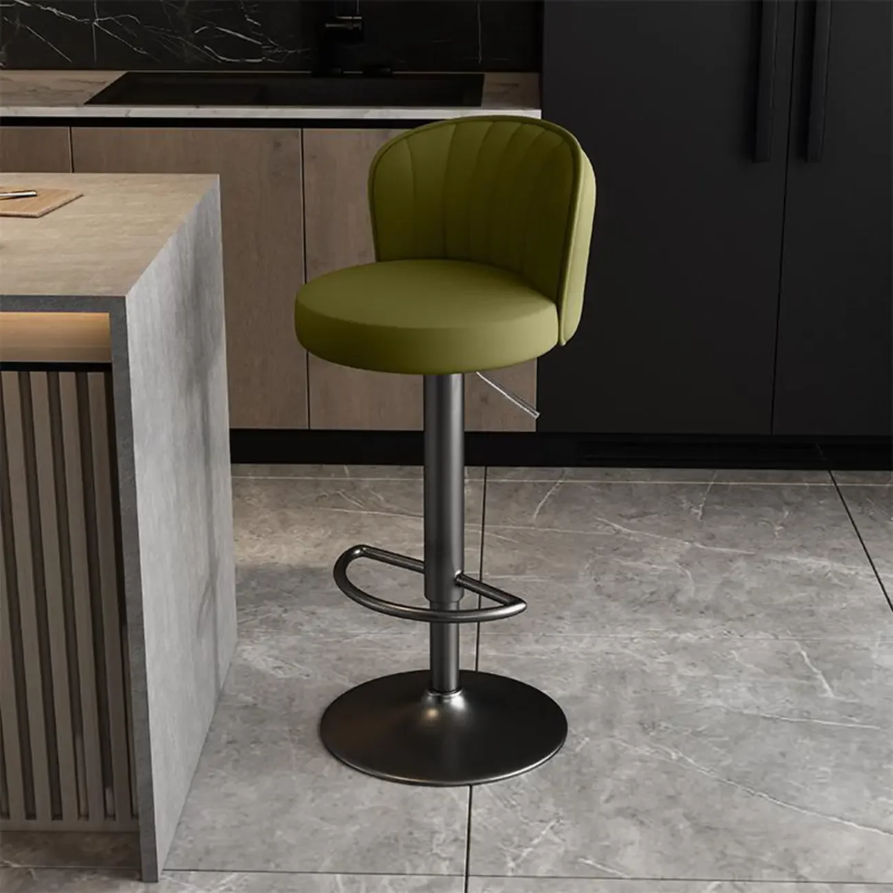 Modern Leather Adjustable Swivel Bar Stools with Back