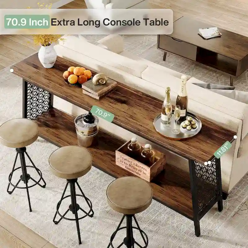70.9 Console Table, 2-Tier Extra Long Sofa Table, Industrial Entryway Table