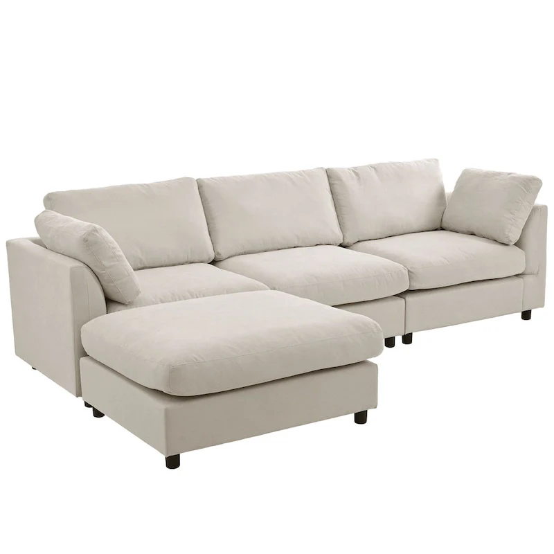 Beige 113 L-Shaped 4-Seat Sectional Sofa with Adjustable Footrest and Reversible Chaise