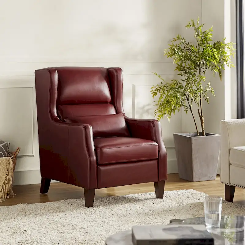 Genuine Leather Wingback Armchair with Pillow