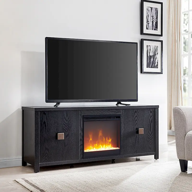 TV Stand with Electric Fireplace - Gray/Black/Brown, 58