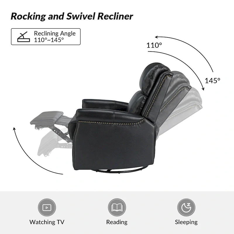 Renato Traditional Genuine Leather Nailhead Power Swivel Recliner Chair with Metal Base Set of 2 by HULALA HOME