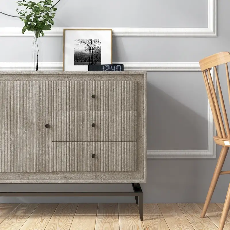 3 Drawer Wood Accent Cabinet - Black Mango Wood - Metal Legs