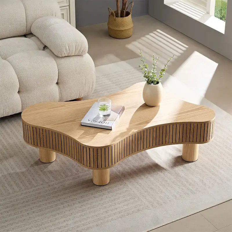 42.52 Inch Modern Wooden Handcraft Drum Coffee Table