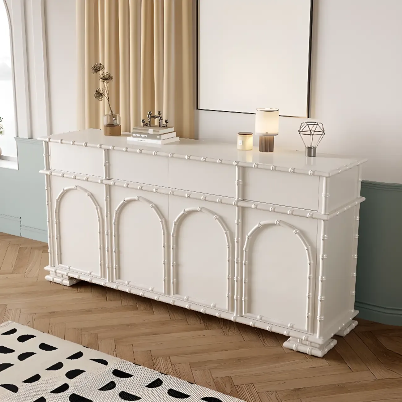 Elegant White Wood Hallway Shoe Cabinet with 4-Drawer