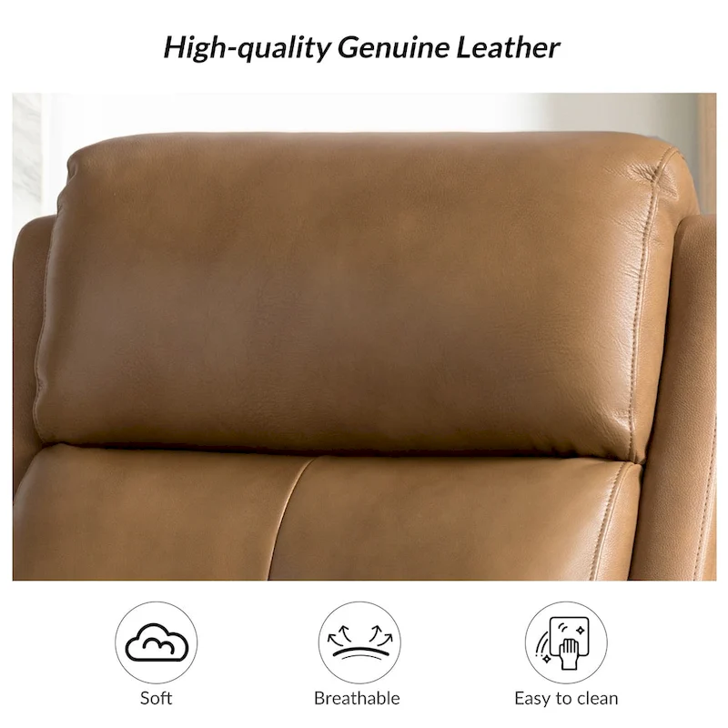 FrancoModern Genuine Leather Swivel Rocker Recliner with Nailhead Trims by HULALA HOME