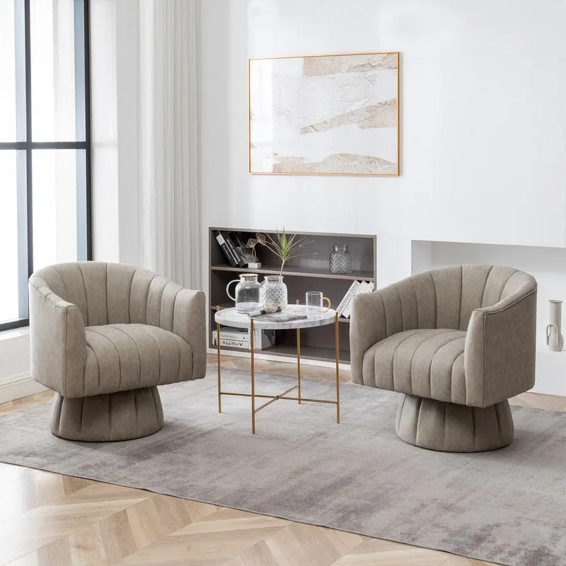 Mid-Century Swivel Barrel Accent Chair (Set of 2) – Dark Apricot / Black / Brown / Mustard