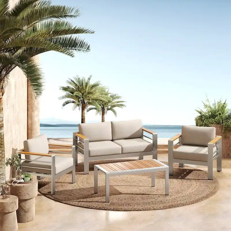 Christopher Knight Home - Everett Outdoor Aluminum 4-piece Patio Chat Set