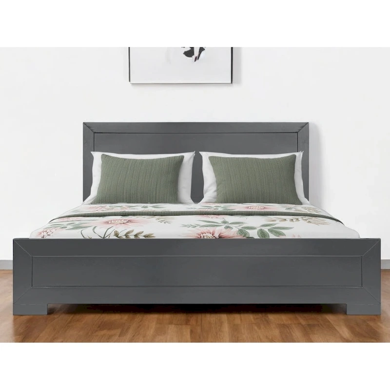 HomeRoots Gray Inlaid Panels Wood Queen Bed Frame