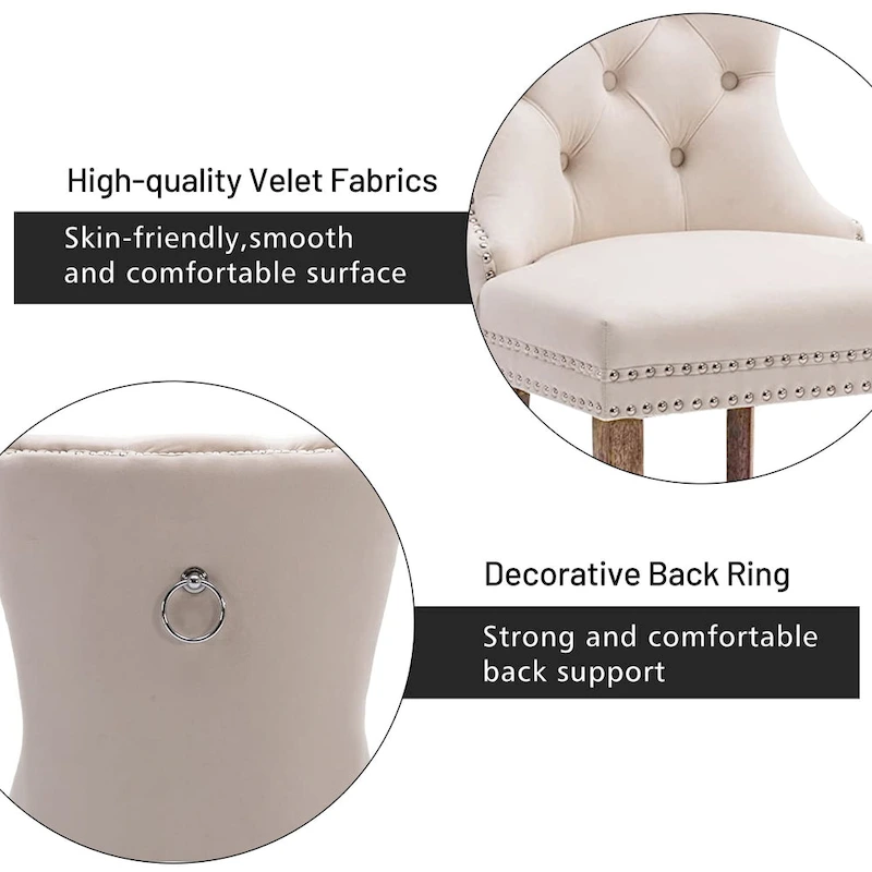 Set of 2 Velvet Dining Chairs,Tufted Solid Wood Armless Chairs Accent Chair with Nailhead Trim and Back Ring Pull - N/A