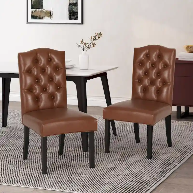 Harriet Contemporary Tufted Faux Leather Dining Chairs (Set of 2) by Christopher Knight Home - 21.50  L x 25.75  W x 41.50  H