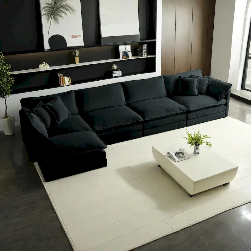 5-Piece Modular Chenille Upholstered L-Shaped Sectional Sofa with Ottoman