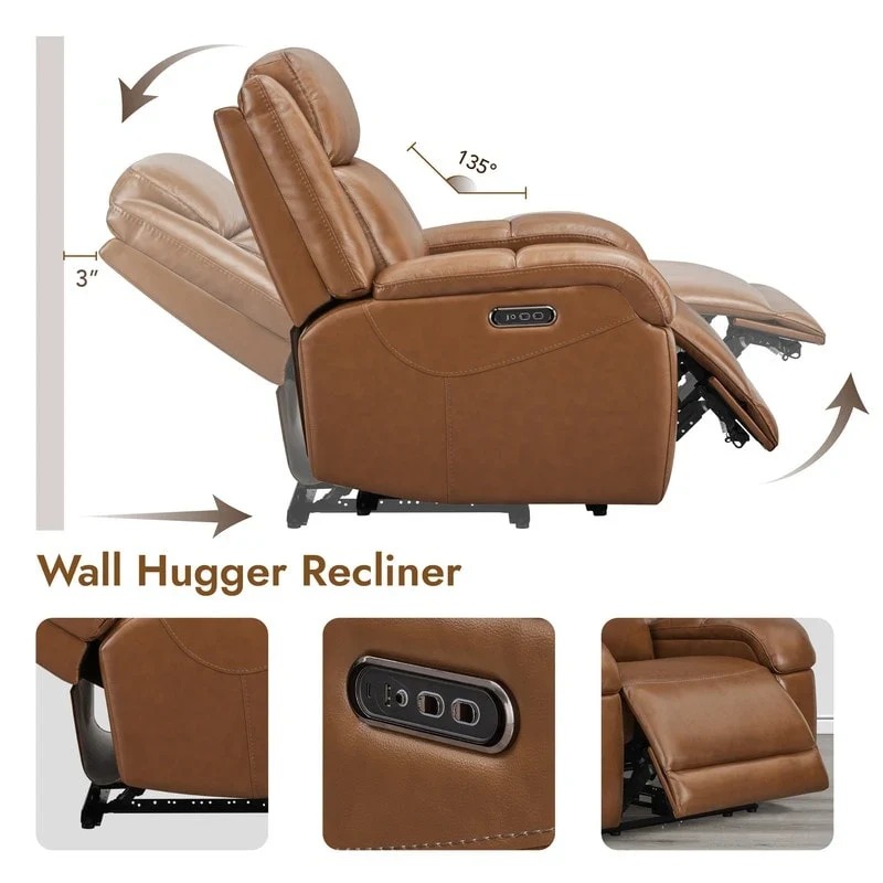 Brown Leather Power Recliner with Headrest - Single Seat