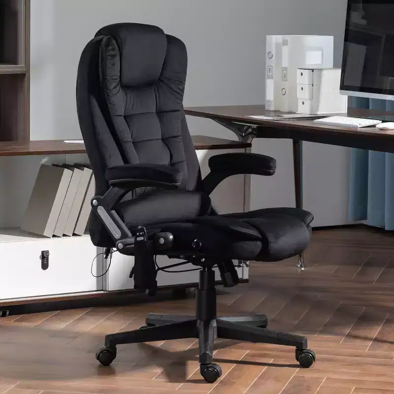 HOMCOM 6 Point Vibrating Massage Office Chair with Heat, Velvet High Back Executive Office Chair with Reclining Backrest, Armrests